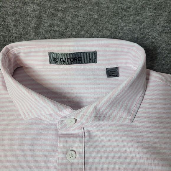 G/FORE Feeder Stripe Modern Spread Tech Pique Polo Mens XL Blush Pink - Picture 5 of 13